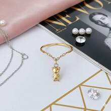 Personalized Bear Ring Design, Gold Bear Pendant, Waterproof Gold Stainless Steel Chain Combination Ring - Gold - View 2