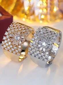 1枚精美立方氧化锆戒指，女士适用，适合婚礼、订婚、周年纪念、派对、情人节等场合佩戴。 - 1# - 查看 3