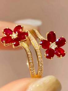 1 PC Elegant Cubic Zirconia Ring For Women For Wedding Engagement Jewelry Valentine's Day - Yellow Gold - View 5