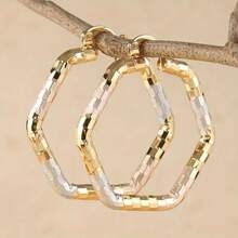 时尚扎染圆形金耳环，女士扭纹圆形金耳环，结婚周年纪念礼物首饰配饰 - 金色 - 查看 8