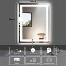 ShangPuYun Premium LED Bathroom Mirror With Lights|Anti-Fog,Touch-Sensitive Dimmer,Dimmable Wall-Mounted Vanity Mirrors ,High Definition Makeup Mirrors,Size 24*16in,Room Decor,Bathroom Decor And Accessories - 美規A型插(110-127V) - 查看 7