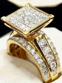 1 chiếc nhẫn Cubic Zirconia thanh lịch dành cho nữ, thích hợp làm quà tặng trang sức cho đám cưới, lễ đính hôn, tiệc tùng. - Vàng - Xem 6