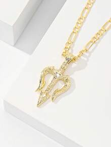 14K Gold Plated Unisex Trident Zirconia Pendant Necklace, Featuring Exquisite Details And Sturdy Craftsmanship With Sparkling Zirconia Stones. The Bold And Fashionable Design Makes It An Ideal Gift For Friends, Family And Couples, Serving Both Decorative And Commemorative Purposes. - Yellow Gold - View 5