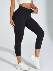 高腰弹力紧身裤（修身剪裁，舒适透气，适合健身和日常穿着）黑色冬季款 - 黑色 - 查看 4