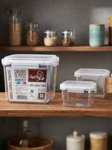 Kit 3 Potes Herméticos Térmicos Com Travas E Vedação Transparente - Transparente - Visão 4