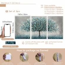 3 pièces/set Peinture à l'huile imprimée avec paysage abstrait à l'arbre de vie bleu, style campagnard moderne, convient pour la décoration de la maison, de la chambre, du salon, de la salle de bain, décoration murale, avec option de cadre. - 3 pièces/ensemble - Voir 16