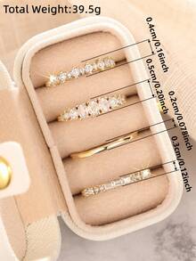 4pcs Luxury Square Cubic Zirconia Rings With Gift Box, Suitable For Women's Wedding, Engagement, Anniversary Party Wear, Valentine's Day Gift - 1# - View 5