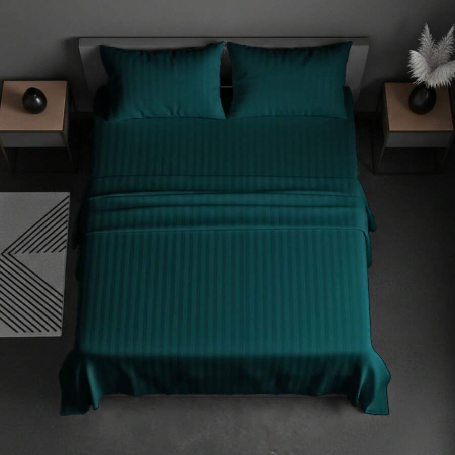 Double-Sized Striped Sheet Set, Solid Color, For Twin-Size Bed, 2600 Thread Count Microfiber, Comfortable And Soft - Exit - View 1