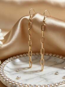 1 Pair Minimalist Long Dangle Earrings, Niche Design Ear Chain With Ear Hook, Suitable For Women's Daily, Dating, Party, Gathering With Friends, Birthday Gift, All Seasons - Gold - View 5