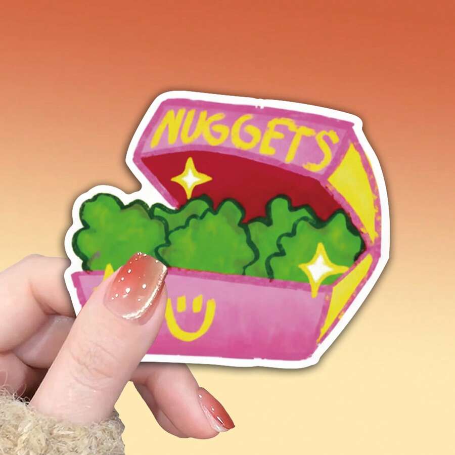 趣味“鸡块”绿色植物贴纸，卡通恶搞食品盒乙烯基贴纸，防水美观，420友好艺术风格，适用于笔记本电脑、水瓶、打火机壳，成人幽默礼物，DIY剪贴簿装饰，趣味礼品贴纸，剪贴簿用品