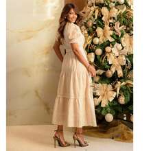 Evangelical Dress, Midi Skirt, 100% Cotton Lace, Buttons, Belt - Màu be - Xem 4