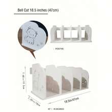 1 pieza Estantería de escritorio para niños de compuesto de madera y plástico (PVC) grueso, sencilla, adecuada para estudio en el hogar, escritorio de oficina, almacenamiento de revistas y libros en la sala de estar, estantería de revistas en el dormitorio, decoración del mostrador del baño, material inodoro y lavable, fácil montaje DIY. Sujetalibros creativo de gato con campana / gato de dibujos animados, regalo de graduación estudiantil DIY - Blanco - Ver 16