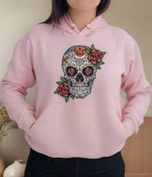 Blusa Moletom Feminina Canguru Caveira Mexicana Flor Rosa - Fúcsia - Visão 1