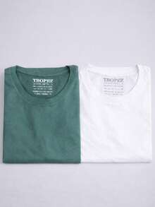 Kit Of 2 Men's Egyptian Cotton T-Shirts With Elastane Men's Basic Round Neck T-Shirt - 白色 - 查看 1