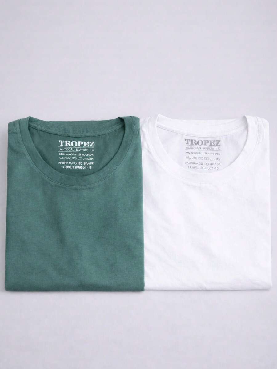 Kit Of 2 Men's Egyptian Cotton T-Shirts With Elastane Men's Basic Round Neck T-Shirt - 白色 - 查看 1