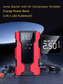 Air Compressor Powered Jump Starter, Power Bank - Fast Phone Charging, Car Battery Charger With Emergency LED Light, Rapid Inflation, Tire Pressure Monitoring, Portable 12V Car Battery Booster - Multicolor - View 10