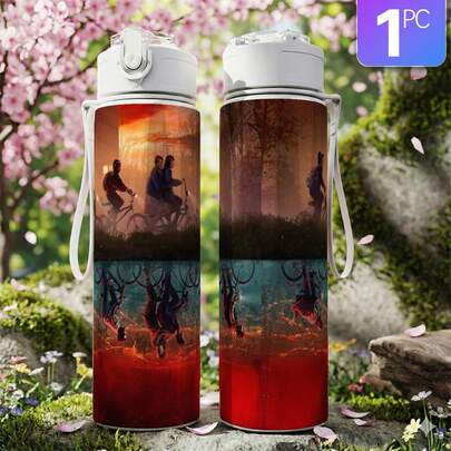 1pc Inverted Water Bottle Clock | Cute Printed Design, Flip Cap, Reusable, 25oz/750ml, Lightweight, Leak-Proof, Perfect For Travel And Running, Ideal Gift For Birthday, Christmas, Halloween, Thanksgiving