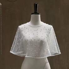 1pc Women's New Arrival European And American Elegant Faux Pearl Bridal Headpiece, Graceful Faux Pearl Tulle Polka Dot Veil - White - View 3