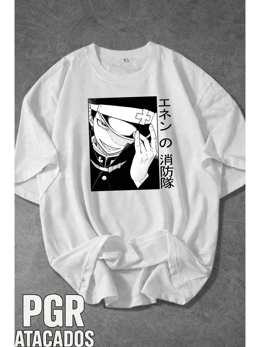 Fire Force Anime Manga Firefighter Fire Geek T-Shirt Unisex Male Female 100% Cotton Top Premium Streetwear New Release Immediate Shipping Various Colors!! Plus Size - 白色 - 查看 1