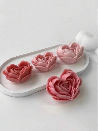 1个3D心形花朵硅胶蜡烛模具，DIY香氛石膏扩香石家居装饰硅胶模具