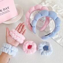Women's Spa Skincare Accessory Kit - Cloud Tiara, Wristband, Flower Hair Clip - LF25-485 玫瑰 - 查看 3