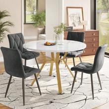 Ensemble de salle à manger, ensemble table et chaises (5 pièces), style moderne et épuré, composé d'une table ronde en marbre, de pieds de table en métal doré et de 4 chaises ergonomiques en velours gris. - Gris foncé - Voir 9