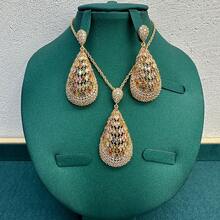 Ramadan Luxury Teardrop Design Necklace And Earrings Jewelry Set, Copper With Colorful Zirconia Rhinestones, Elegant Jewelry Set For Women, Suitable For Daily, Evening Party, Valentine's Day Gift - Silver - View 13