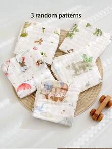 5条随机卡通动物图案婴儿围兜，新生儿超柔软洗脸巾，幼儿面巾 - 多色 - 查看 12