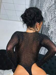 性感渔网连体裤，女士透视网纱娃娃连体裤，一体式渔网连体裤 - 黑色 - 查看 2