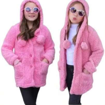 Casaco Blusa Infantil e Juvenil   Menina con Bolso e Capuz no  Tecido Teddy