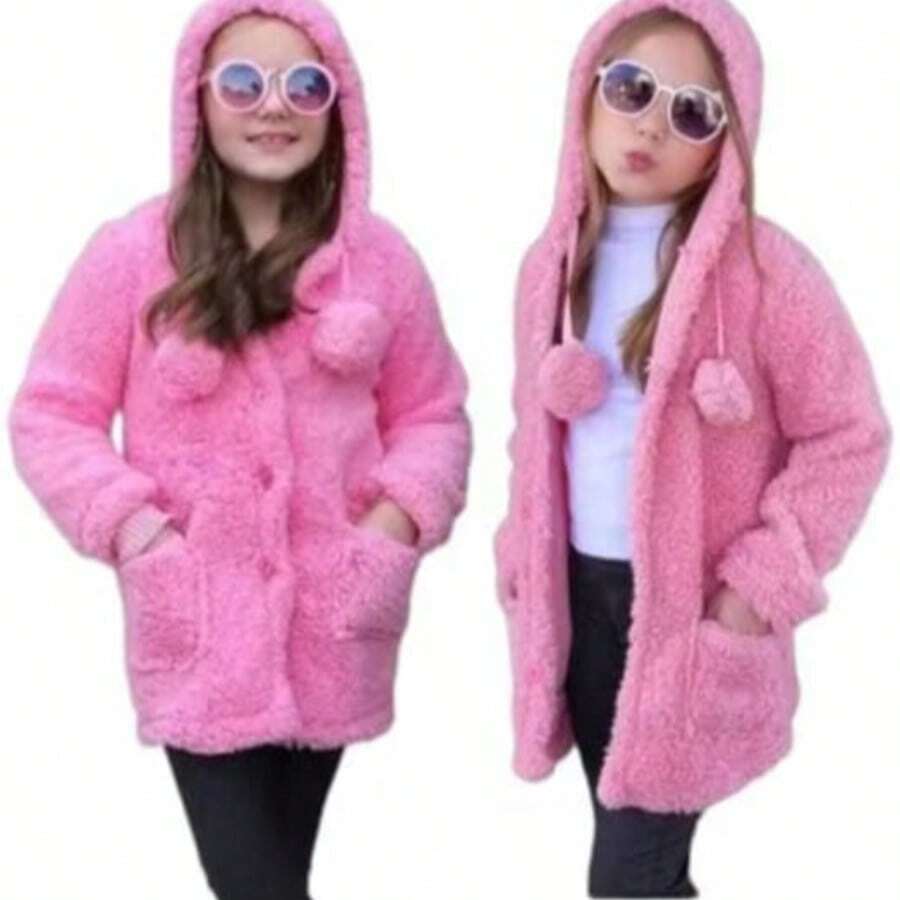 Girls' Jacket/Blouse With Pocket And Hood In Teddy Fabric - 粉色 - 查看 1