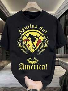Camiseta negra con un gráfico de águila amarilla con alas extendidas - Diseño único con un mapa rojo en el interior del águila y texto amarillo 'Eagles of America!' - Ideal para usar en cualquier ocasión, regalo perfecto para amantes de la naturaleza y entusiastas del diseño moderno, cómoda y adecuada para un estilo casual. - Negro - Ver 1