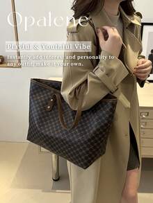 New Fashionable Luxury High-End Versatile Ladies Shoulder Tote Bag For Women, Large Capacity Handbags, Fashionable Retro PU Shoulder Bags, Casual Minimalist Satchel Purse, Suitable For Commuting, Work, Gatherings, Parties, Travel Essentials, School Supplies, Travel Accessories - Nhiều màu - Xem 9