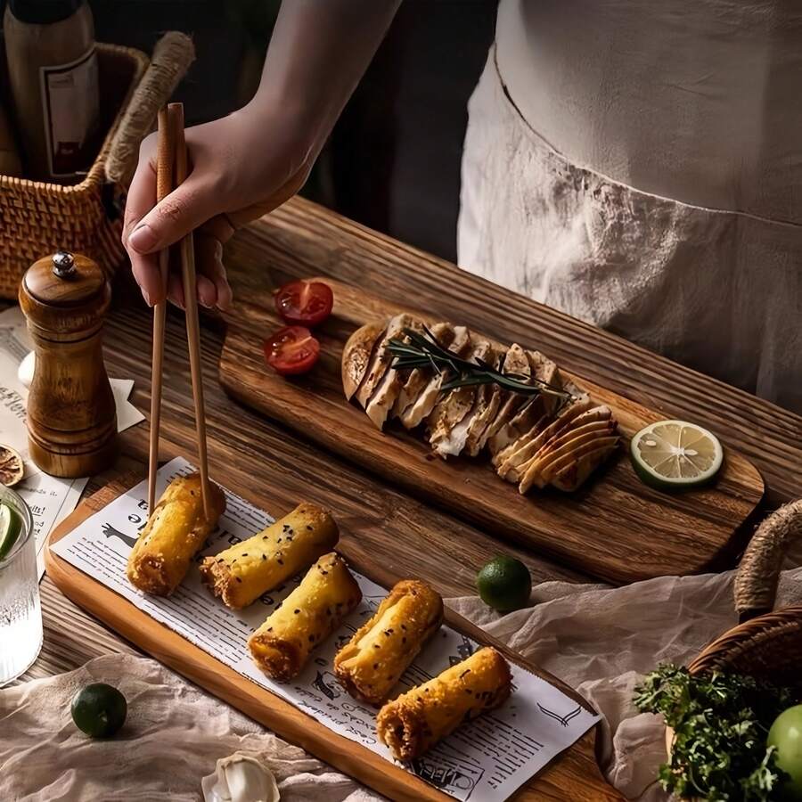 Tabla de cortar de queso rectangular con asa grande, tabla de cortar rectangular, tabla de cortar de madera maciza, tabla de cortar con compartimentos, tabla de cortar de palisandro - Ver 1