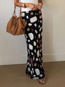 Women's Casual Bohemian Style Long Straight Hem Woven Skirt, Unique Print, Suitable For Vacation And Daily Wear, Women's Fashion Long Skirt - Black - View 5