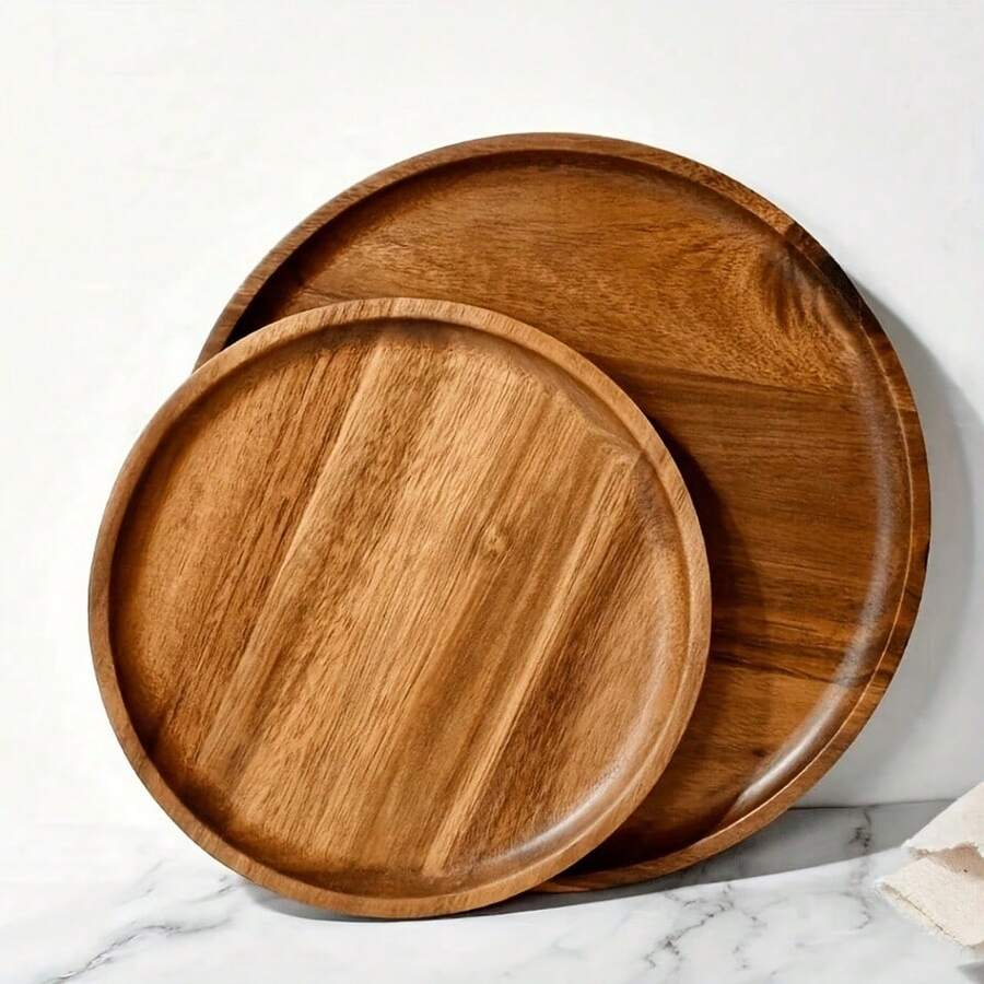 Wooden Plate, Tray, Multi-Function Wooden Tray, Restaurant Service Tray, Suitable For Home, Restaurant And Gathering, Breakfast Tray, Multi-Purpose Tray, Cake Tray, Bread Tray, Kitchen Tray, Tea Set Tray, Christmas Tray - Multicolor - View 1