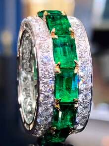 1 pieza Anillo de circonita cúbica verde de moda para mujer, adecuado para boda, compromiso, fiesta, regalo del Día de San Valentín - Multicolor - Ver 4