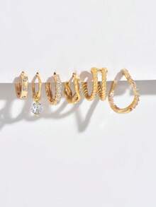 6件套优雅交叉锆石耳环套装，适合派对、节日、约会或婚礼等场合。 - 金黃色 - 查看 4