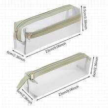 1pc Transparent Square Mesh Pencil Case, Minimalist Desk Organizer Bag, Large Capacity Cosmetic Brush Holder - Pencil Case - View 2