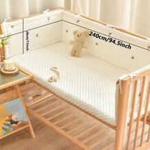 1pc 240cm Baby Crib One-Piece Bed Rail Guard, Newborn Bed Crash Pad Cushion, Washable Animal Embroidery Pattern - White - 240cm - View 14