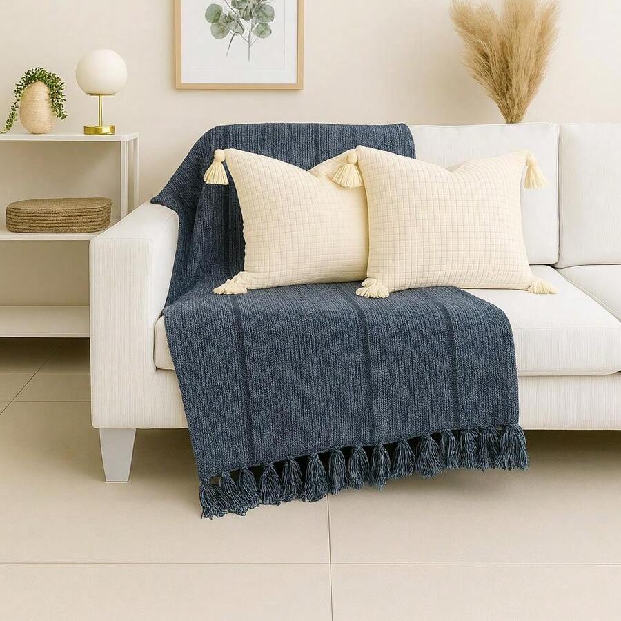 Handmade Decorative Sofa Throw Blanket, XGG Giant Size, Protective Cotton - Plomo con rayas negras - Ver 1