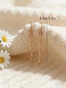 1 Pair Minimalist Long Dangle Earrings, Niche Design Ear Chain With Ear Hook, Suitable For Women's Daily, Dating, Party, Gathering With Friends, Birthday Gift, All Seasons - Gold - View 2