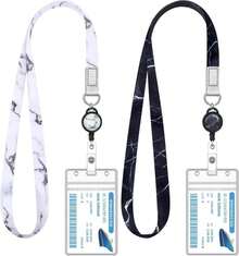 2 Pieces Cruise Lanyard For Ship Cards Marble Lanyards With Retractable Badge Reels Waterproof ID Badge Holder Cruise Essentials Accessories - ColorA - View 1