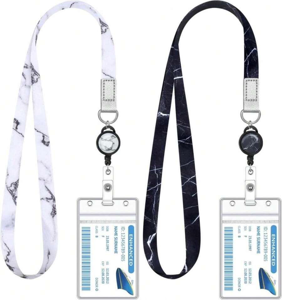 2 Pieces Cruise Lanyard For Ship Cards Marble Lanyards With Retractable Badge Reels Waterproof ID Badge Holder Cruise Essentials Accessories - ColorA - View 1