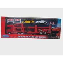 juguete trailer nodriza lowboy con 3 autos metal y plastico - Rojo - Ver 3