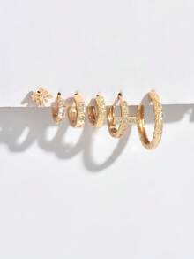 6pcs Set Elegant Cross Zirconia Stud Earrings, Suitable For Party, Holiday, Date Or Wedding - Yellow Gold - View 4