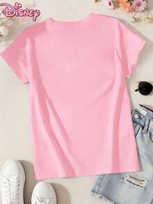 Disney T-Shirt,Disney Ladies T-Shirt Featuring Classic Disney  Patterns, Made Of Soft, Comfortable And Durable Fabric. A Spring/Summer Round-Neck Short-Sleeved T-Shirt, Suitable For Daily Wear, Shopping, Traveling And Party Outfits. Also A Wonderful Gift,Multiple Colors Are Available For Selection. - Hồng - Xem 2
