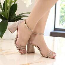 Women's Sandal With 8cm Block Heel, Rhinestones, Glitter, Straps, Modern Party Style, Comfortable, Plus Sizes 33 To 43 - Rose - 查看 1