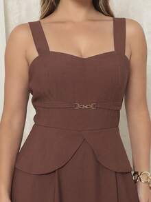 Aletheia - Marante Midi Dress With Wide Straps, Fitted Waist, Flowing Skirt, Elegant, Sophisticated, Social, Casual, Evangelical Fashion - 鏽棕色 - 查看 2