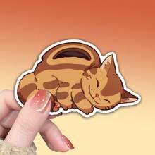 Cute Sleeping Cat Sticker, Adorable Brown Tabby Kitten Vinyl Decal, Kawaii Anime Animal Art For Laptop Phone Case Water Bottle, Wholesome Cottagecore Aesthetic Gift For Cat Mom Pet Lovers, Waterproof DIY Planner Decor Stickers Scrapbook Supplies Scrapbooking - Light Film - View 14